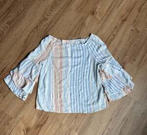 Statement Women's Striped Bell Sleeve Blouse with Eyelet Trim